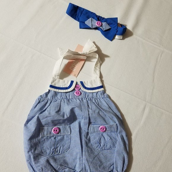 Gymboree Hippos & Bows 0-3 month NWT Romper & Headband. - Picture 1 of 4